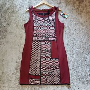 Desigual XLarge NWT Red Burgundy Patchwork Sheath Dress - Red Sweaterdress